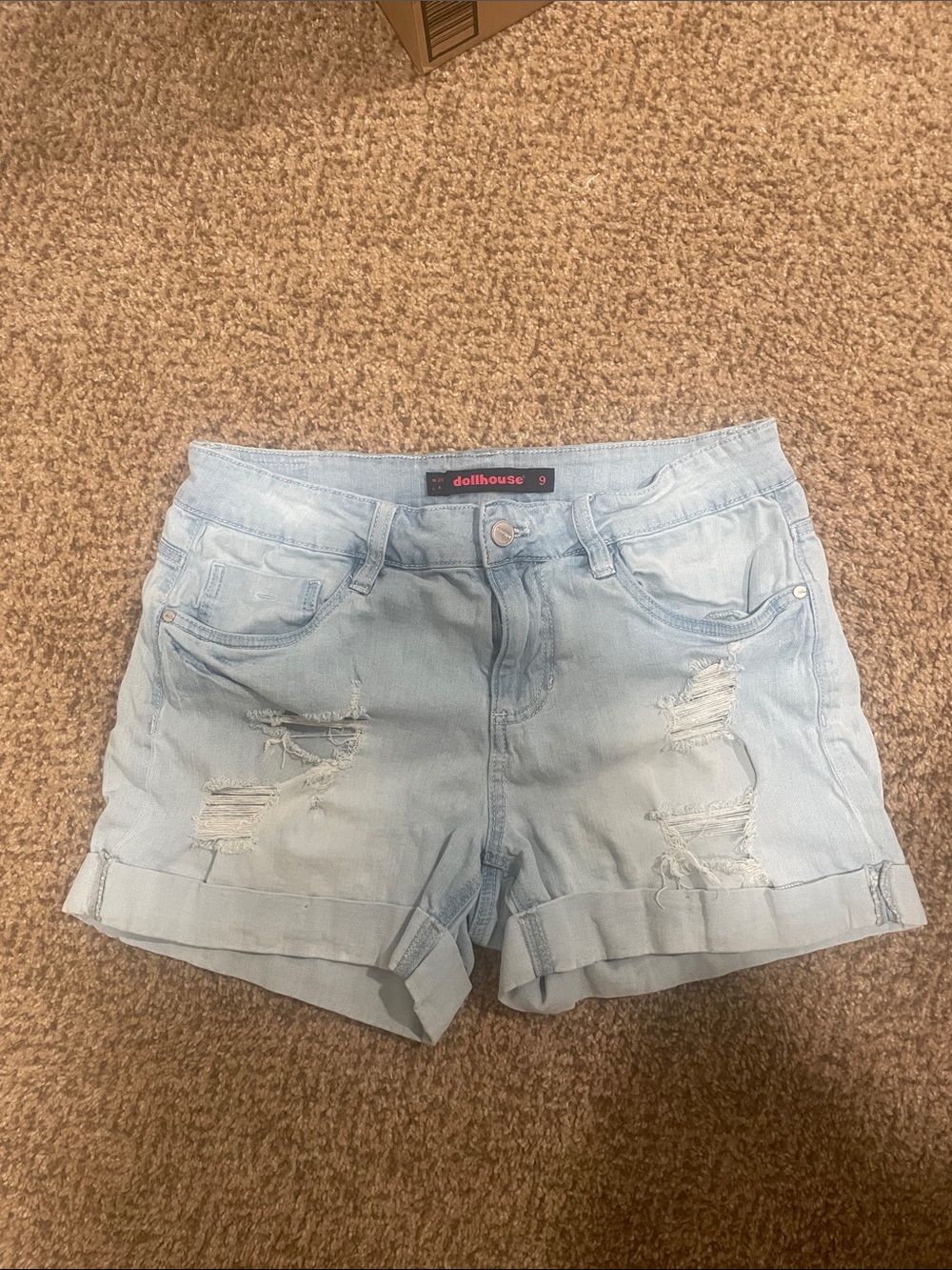 Dollhouse Light Wash Distressed Roll-Cuff Jean Shorts